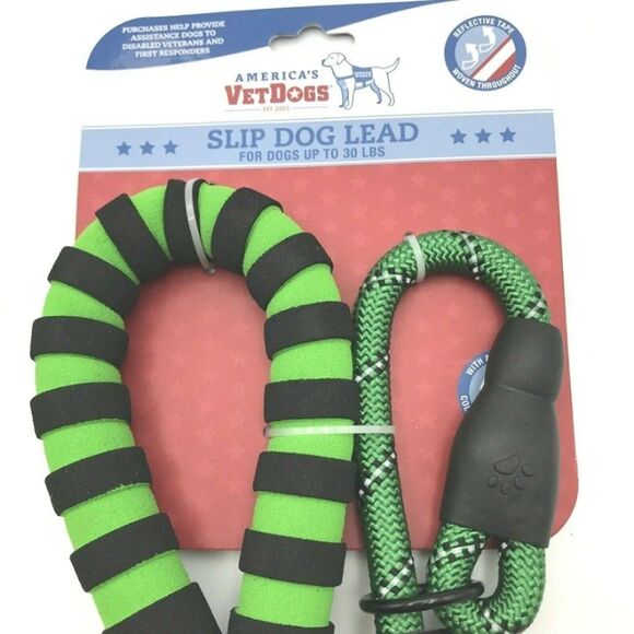 America’s Vet Dogs Slip Dog Lead Up To 30 Lbs Green/Black- NEW - Picture 2 of 6